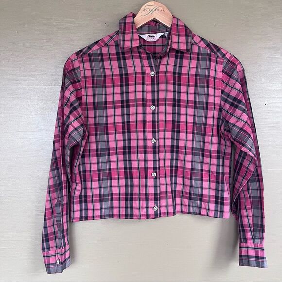 Vintage Jesse Jeans Cropped Pink Plaid Button Down Medium - Picture 1 of 8